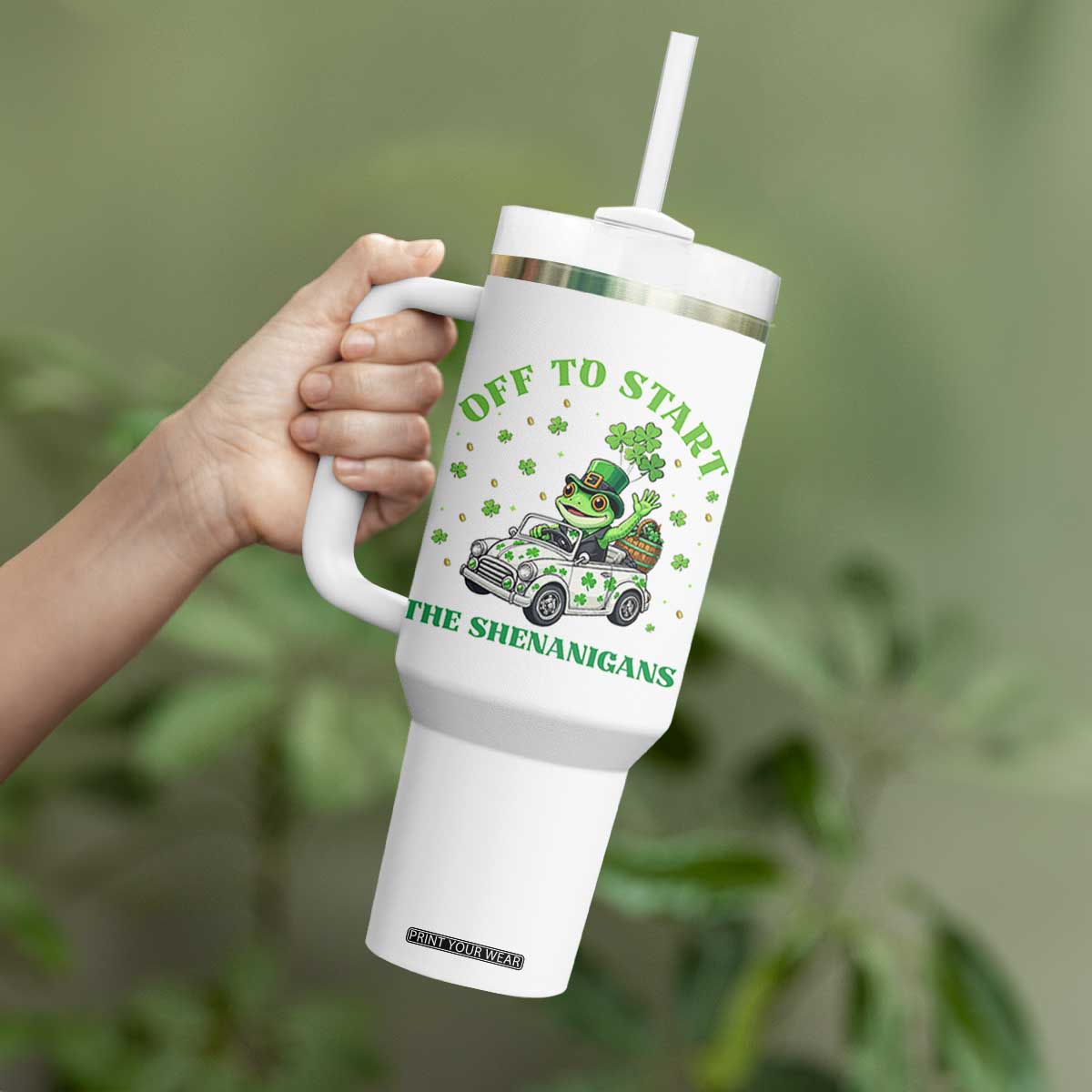 Off To Start The Shenanigans Tumbler With Handle St Patricks Day Frog TS12 Print Your Wear