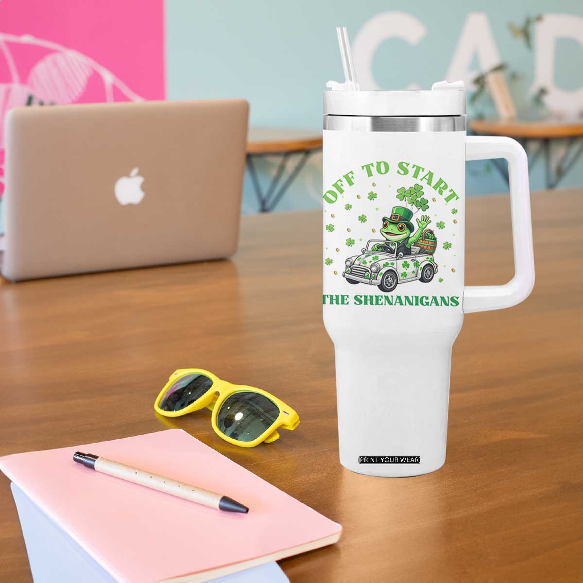 Off To Start The Shenanigans Tumbler With Handle St Patricks Day Frog TS12 Print Your Wear