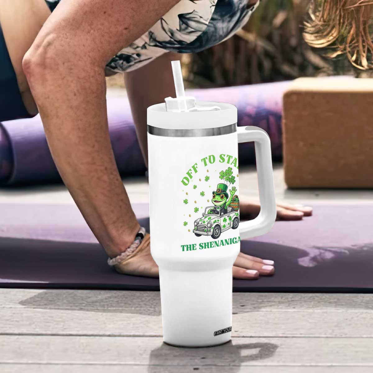 Off To Start The Shenanigans Tumbler With Handle St Patricks Day Frog TS12 Print Your Wear