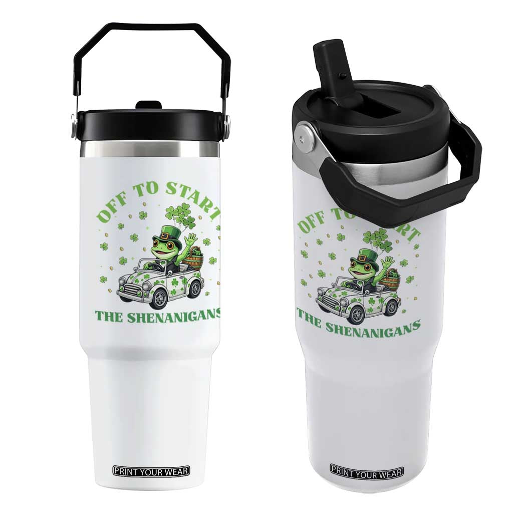 Off To Start The Shenanigans Flip Straw Tumbler St Patricks Day Frog TS12 One Size: 30 oz White Print Your Wear