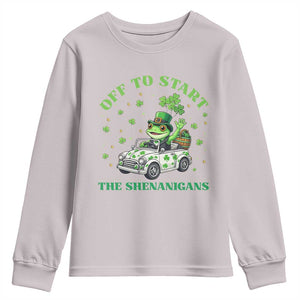 Off To Start The Shenanigans Youth Sweatshirt St Patricks Day Frog TS12 Ice Gray Print Your Wear