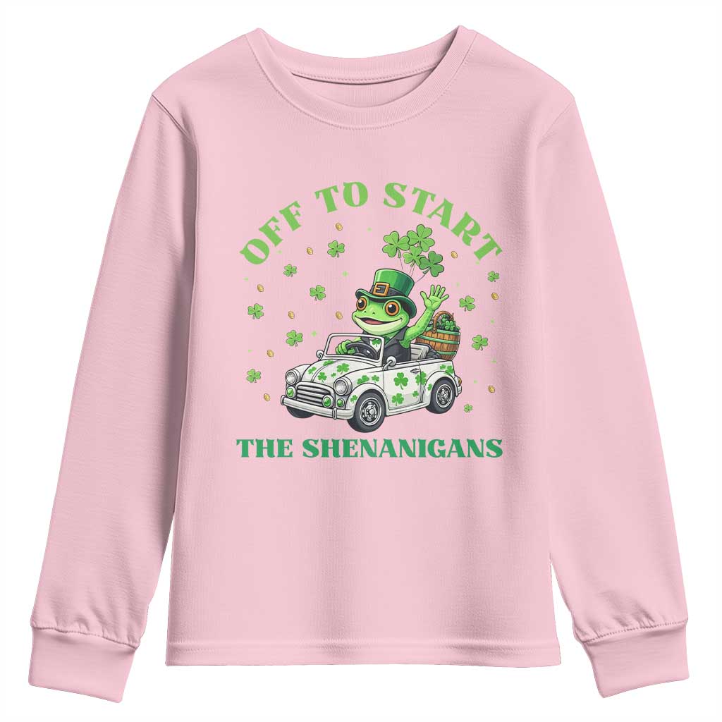 Off To Start The Shenanigans Youth Sweatshirt St Patricks Day Frog TS12 Light Pink Print Your Wear