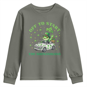 Off To Start The Shenanigans Youth Sweatshirt St Patricks Day Frog TS12 Military Green Print Your Wear