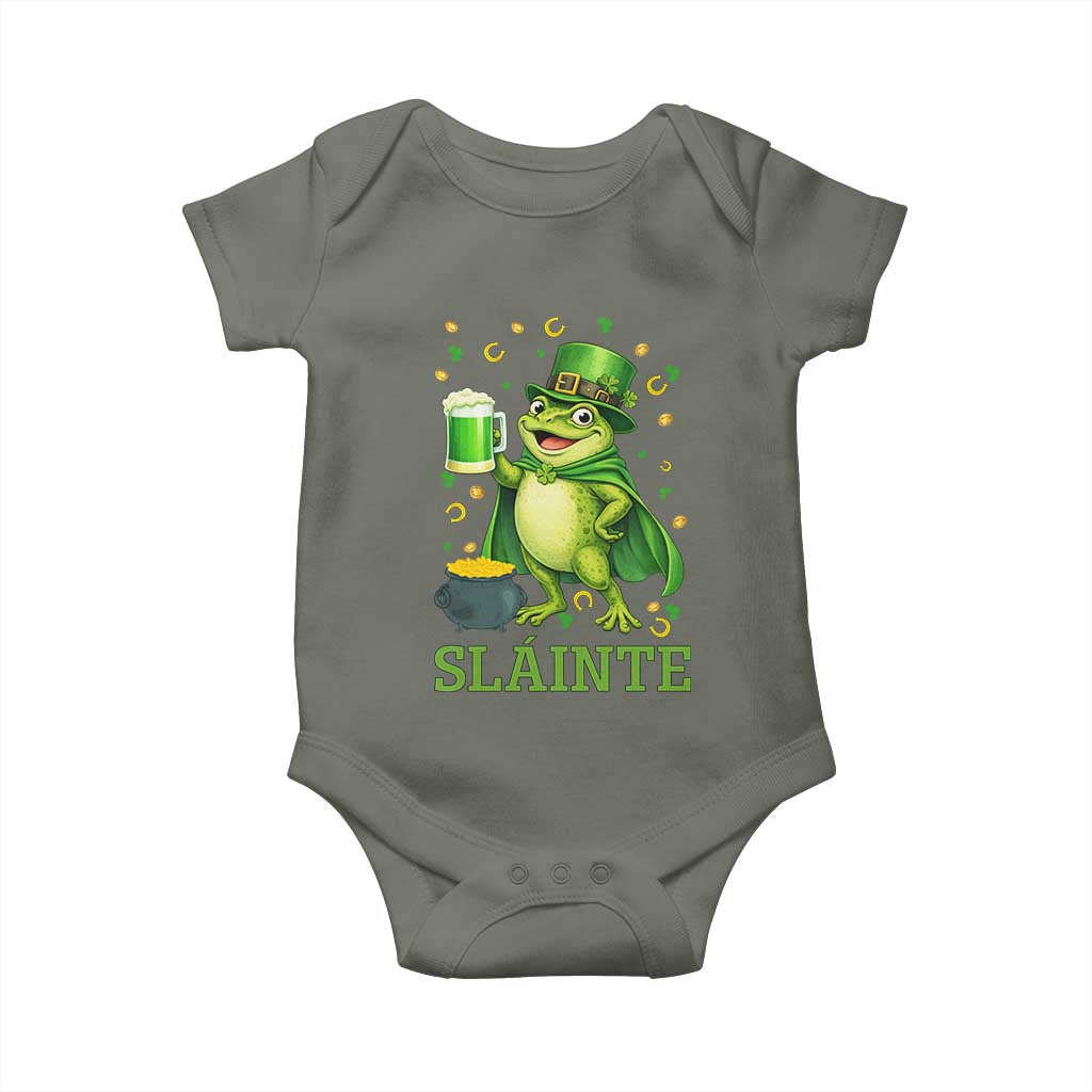 Funny Slainte Irish Frog Beer St Patricks Day Baby Onesie TS12 Military Green Print Your Wear