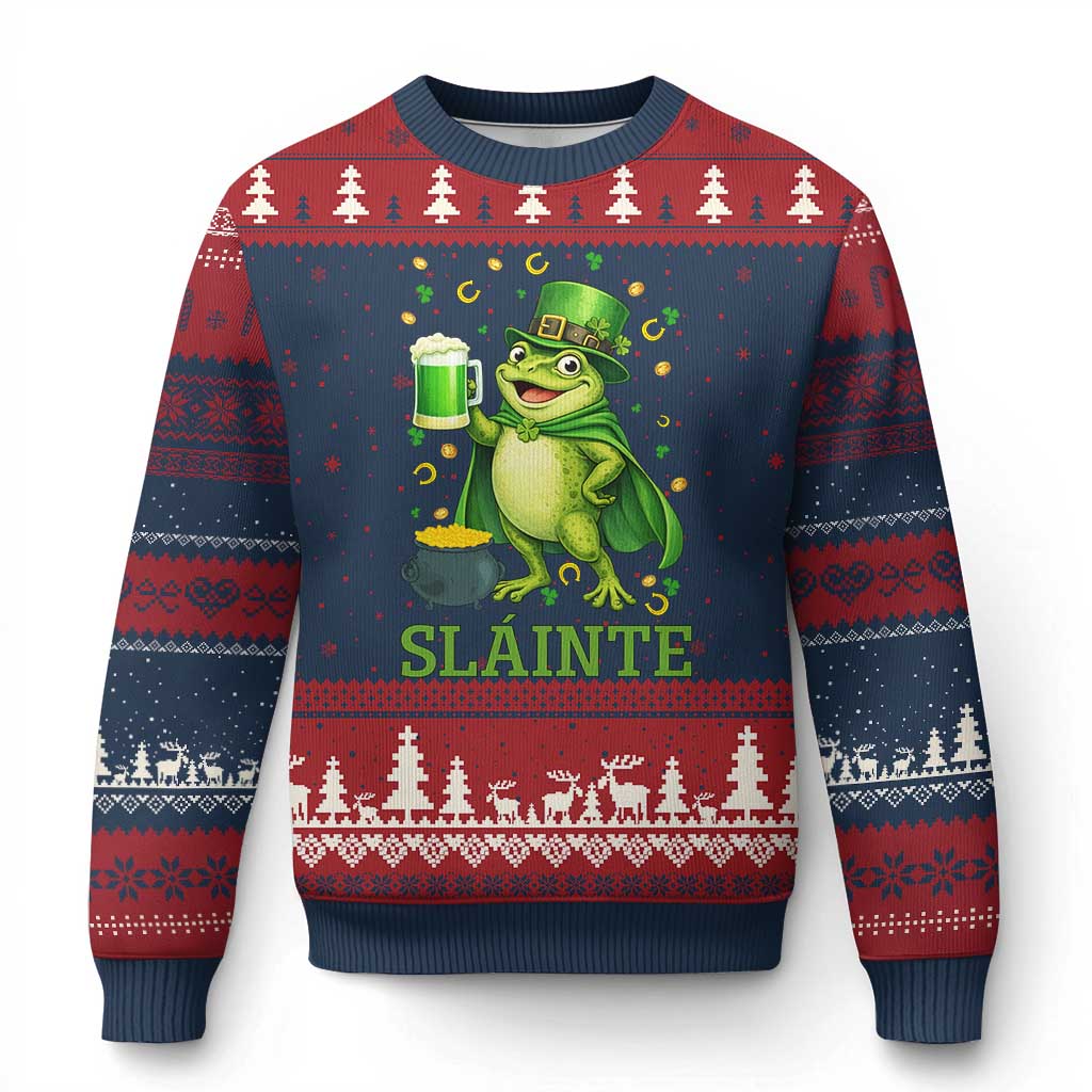 Funny Slainte Irish Frog Beer St Patricks Day Ugly Christmas Sweater TS12 Navy Red Print Your Wear