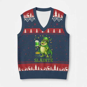 Funny Slainte Irish Frog Beer St Patricks Day V-Neck Knit Sweater Vest TS12 Navy Red Print Your Wear