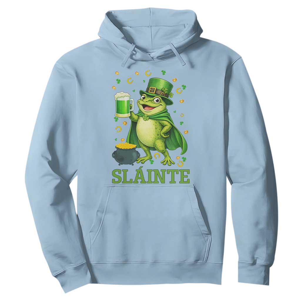 Funny Slainte Irish Frog Beer St Patricks Day Hoodie TS12 Light Blue Print Your Wear