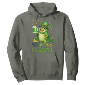 Funny Slainte Irish Frog Beer St Patricks Day Hoodie TS12 Military Green Print Your Wear