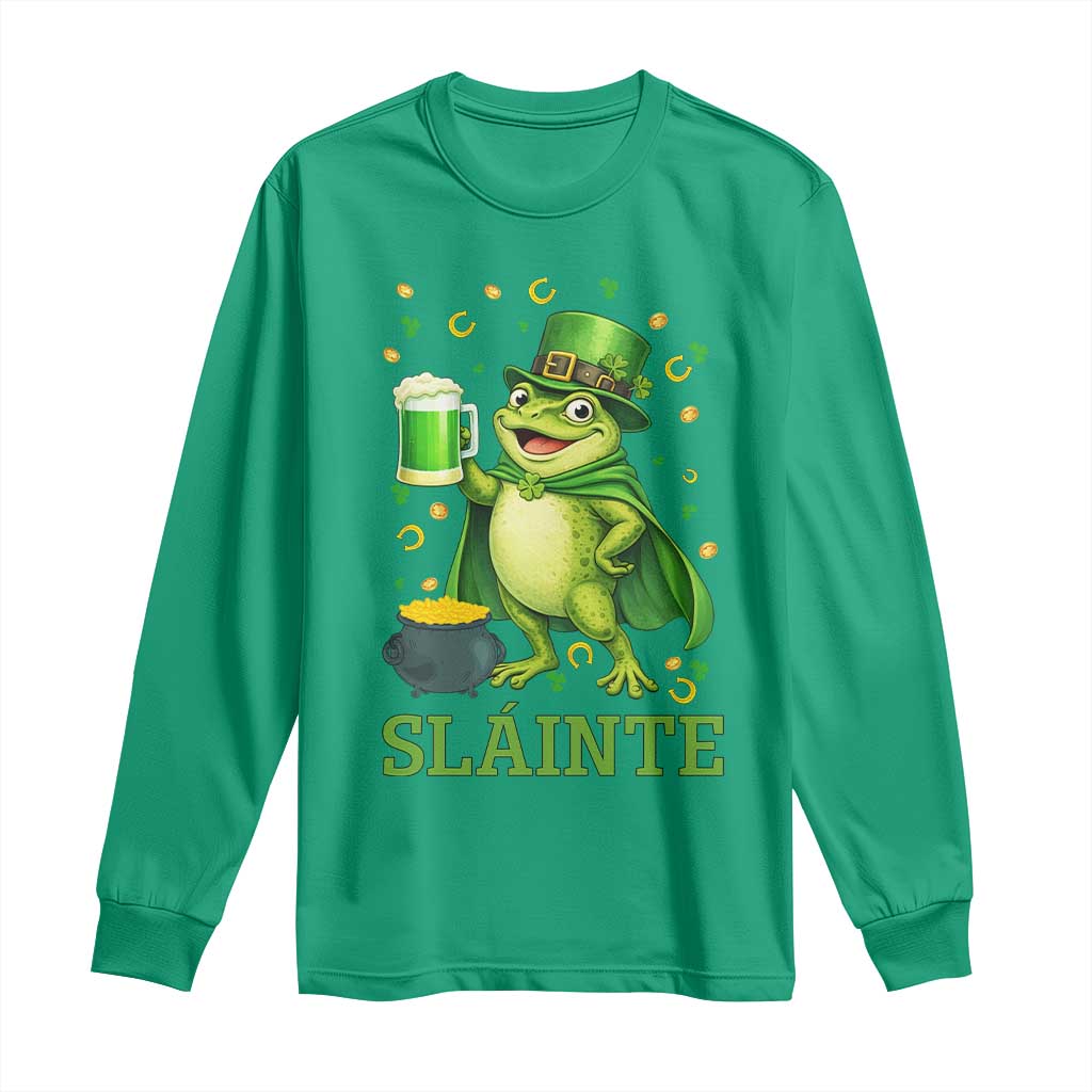 Funny Slainte Irish Frog Beer St Patricks Day Long Sleeve Shirt TS12 Irish Green Print Your Wear