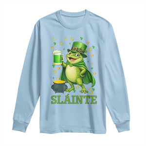 Funny Slainte Irish Frog Beer St Patricks Day Long Sleeve Shirt TS12 Light Blue Print Your Wear