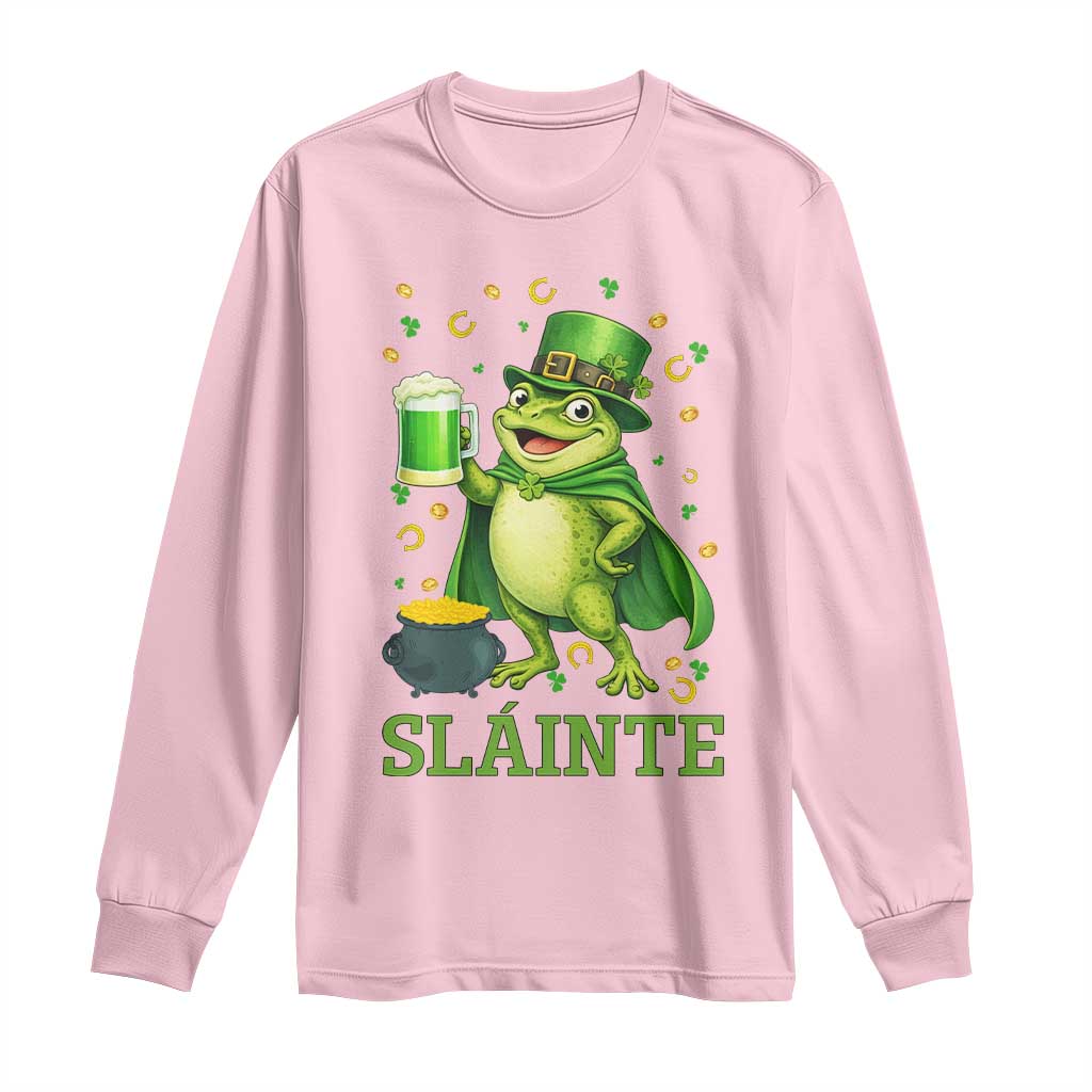 Funny Slainte Irish Frog Beer St Patricks Day Long Sleeve Shirt TS12 Light Pink Print Your Wear