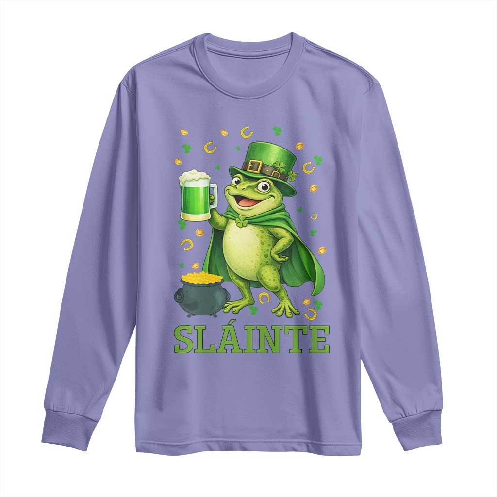 Funny Slainte Irish Frog Beer St Patricks Day Long Sleeve Shirt TS12 Violet Print Your Wear