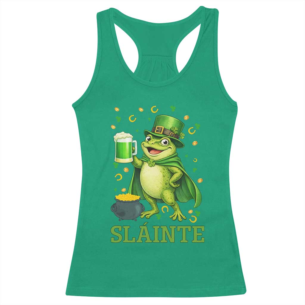 Funny Slainte Irish Frog Beer St Patricks Day Racerback Tank Top TS12 Irish Green Print Your Wear