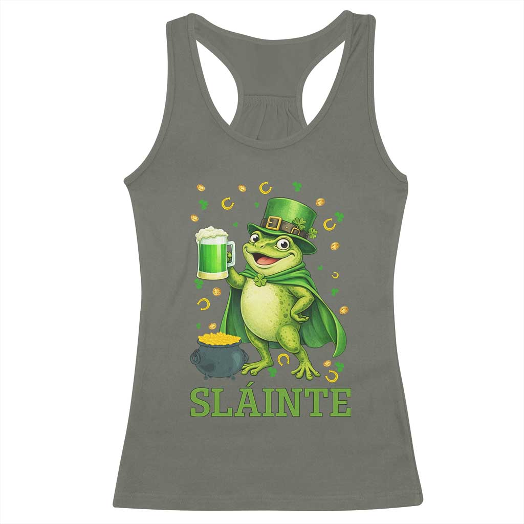 Funny Slainte Irish Frog Beer St Patricks Day Racerback Tank Top TS12 Military Green Print Your Wear