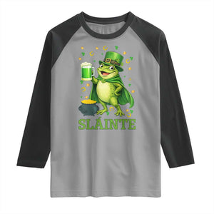 Funny Slainte Irish Frog Beer St Patricks Day Raglan Shirt TS12 Sport Gray Black Print Your Wear