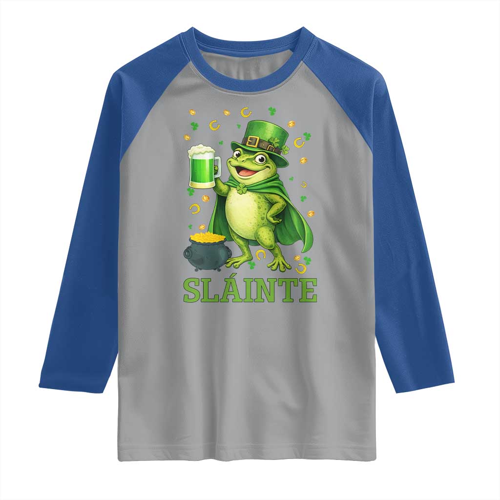 Funny Slainte Irish Frog Beer St Patricks Day Raglan Shirt TS12 Sport Gray Royal Print Your Wear