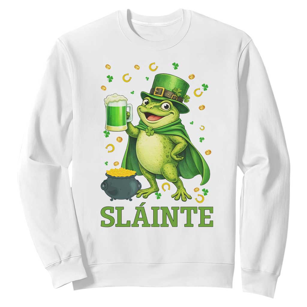 Funny Slainte Irish Frog Beer St Patricks Day Sweatshirt TS12 White Print Your Wear