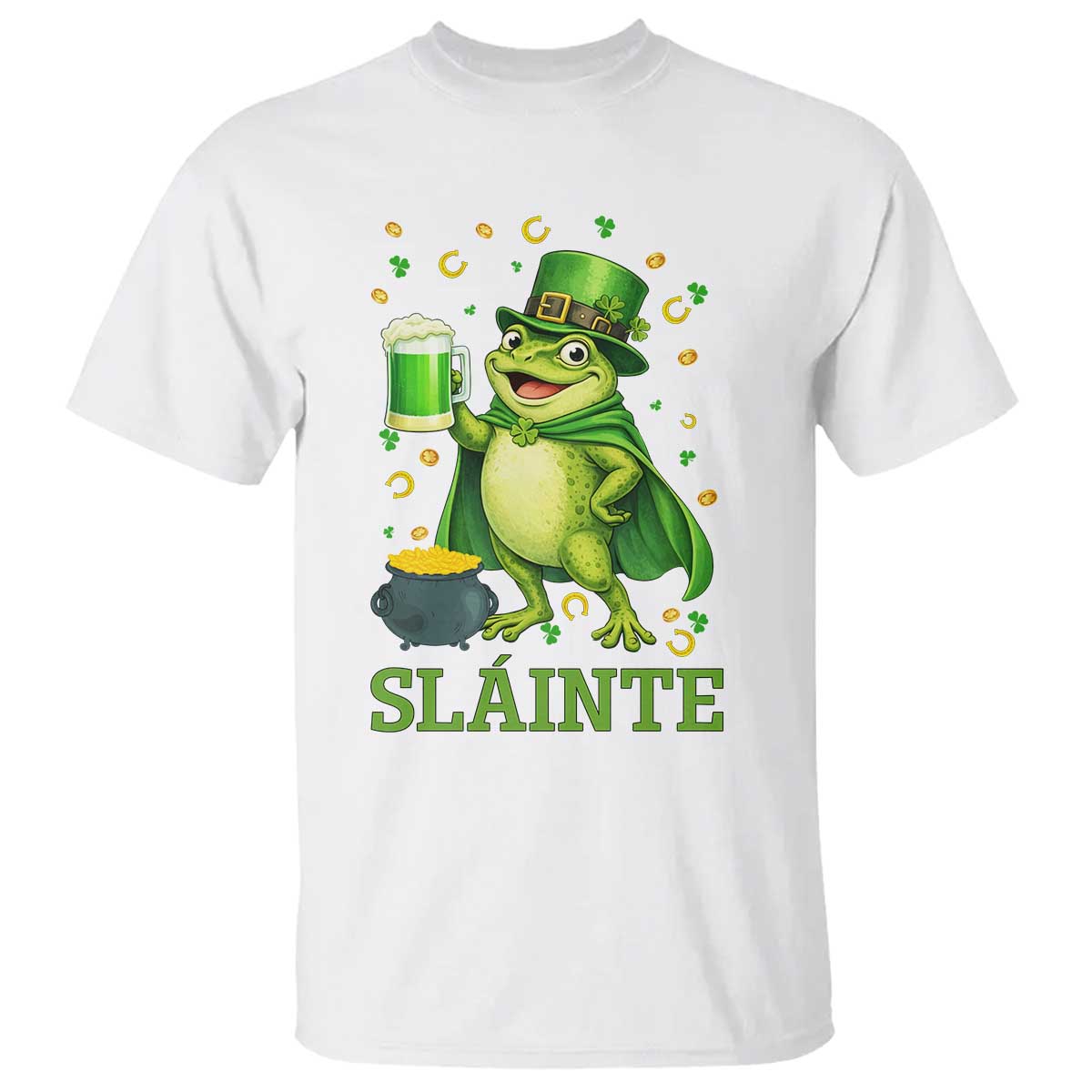 Funny Slainte Irish Frog Beer St Patricks Day T Shirt TS12 White Print Your Wear