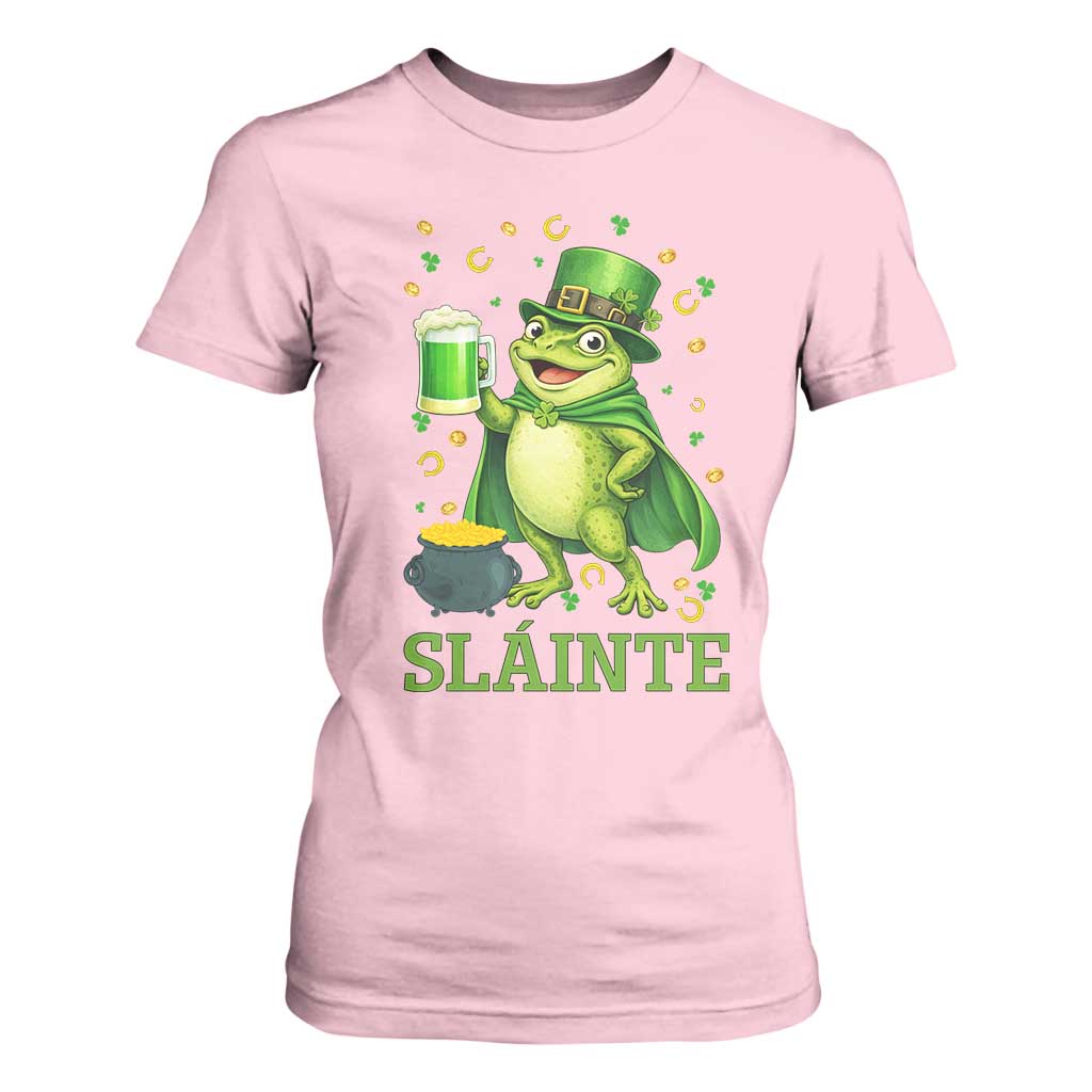 Funny Slainte Irish Frog Beer St Patricks Day T Shirt For Women TS12 Light Pink Print Your Wear