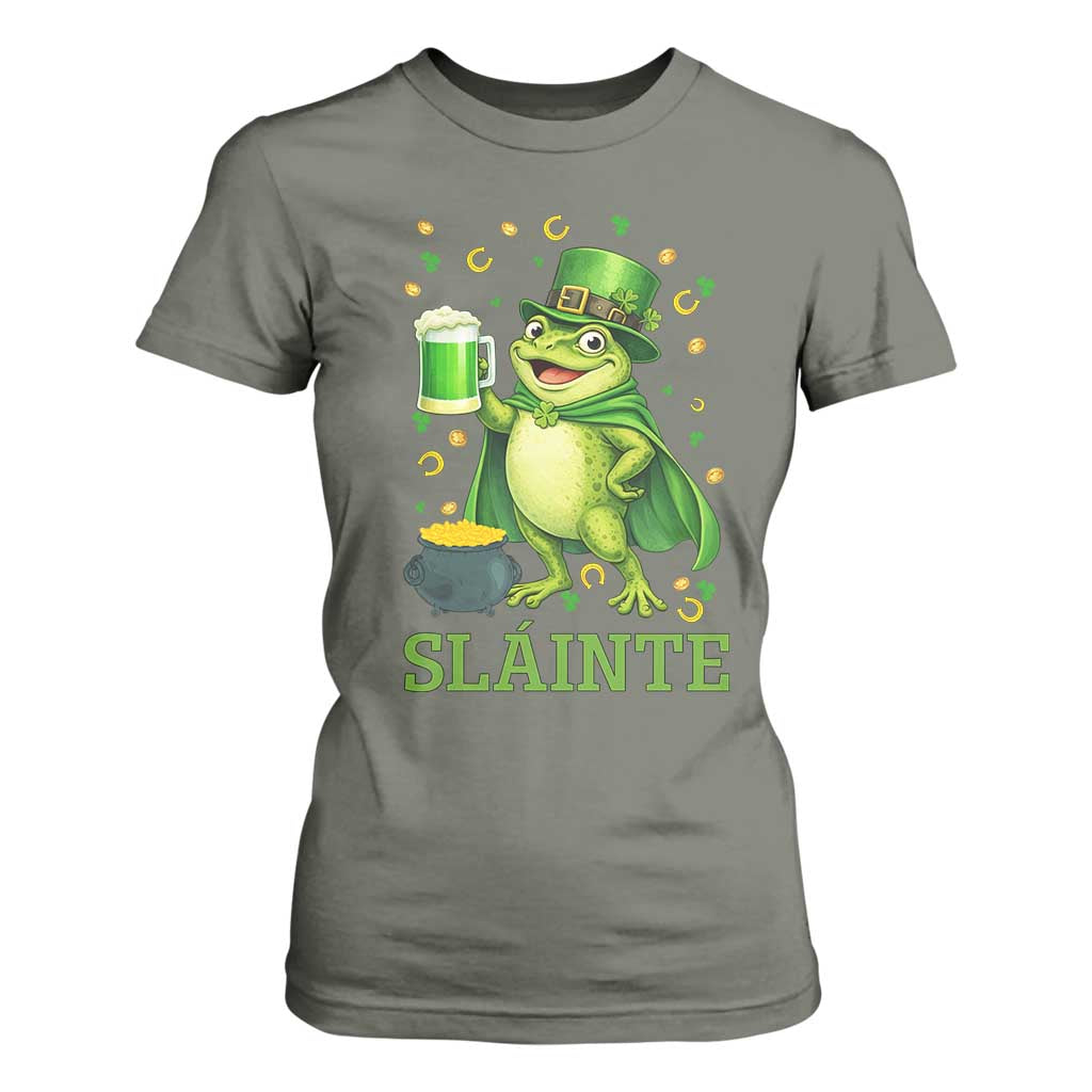 Funny Slainte Irish Frog Beer St Patricks Day T Shirt For Women TS12 Military Green Print Your Wear
