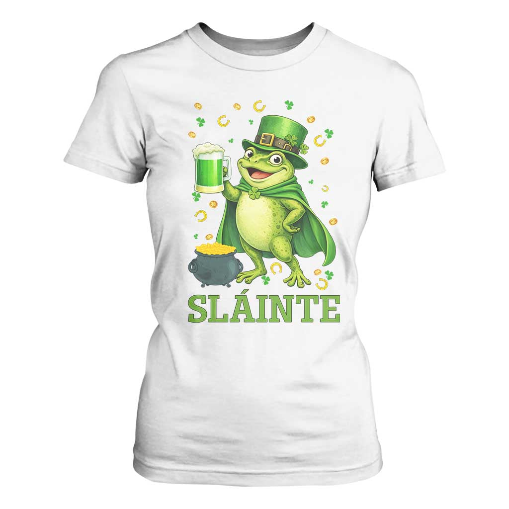 Funny Slainte Irish Frog Beer St Patricks Day T Shirt For Women TS12 White Print Your Wear