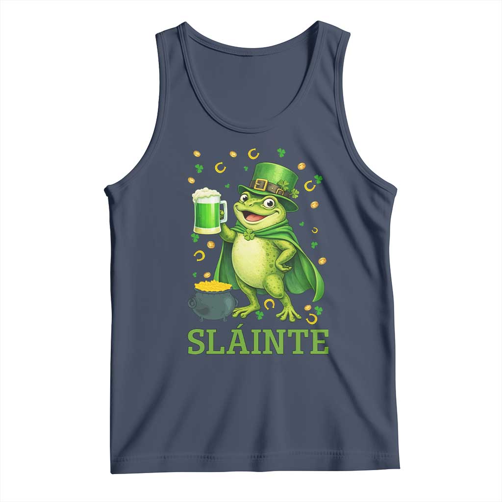 Funny Slainte Irish Frog Beer St Patricks Day Tank Top TS12 Navy Print Your Wear