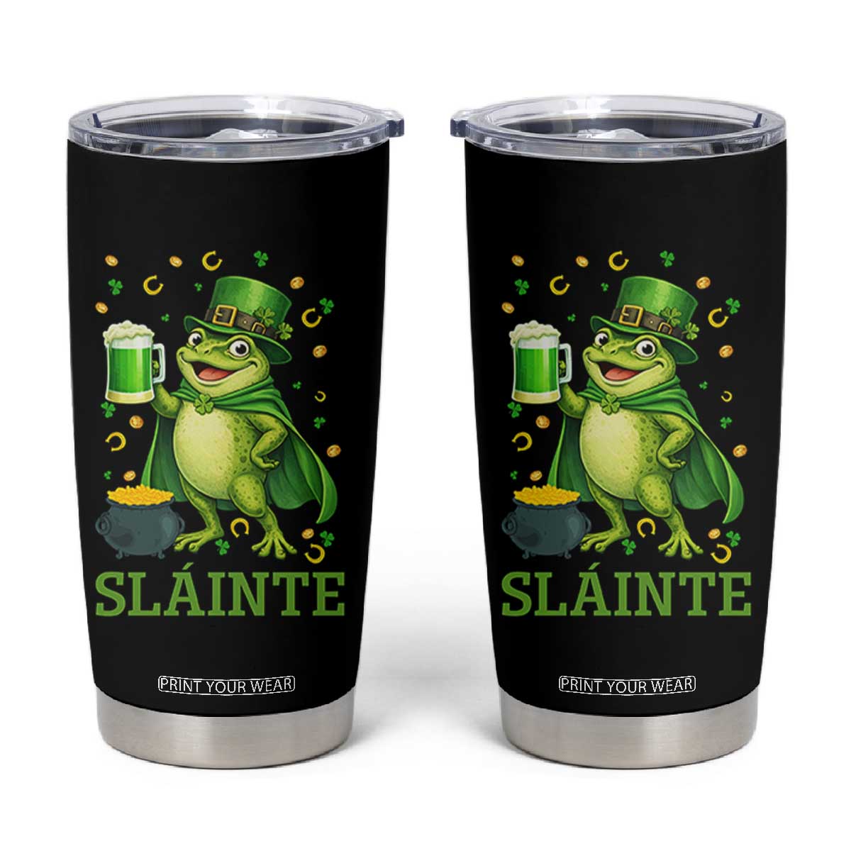 Funny Slainte Irish Frog Beer St Patricks Day Tumbler Cup TS12 Black Print Your Wear