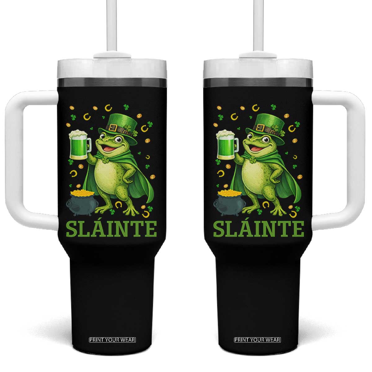 Funny Slainte Irish Frog Beer St Patricks Day Tumbler With Handle TS12 One Size: 40 oz Black Print Your Wear