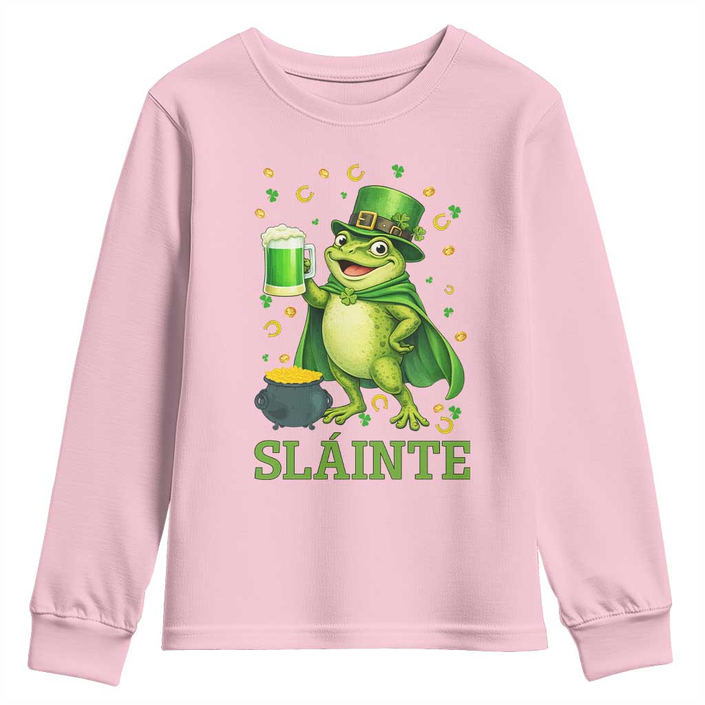 Funny Slainte Irish Frog Beer St Patricks Day Youth Sweatshirt TS12 Light Pink Print Your Wear