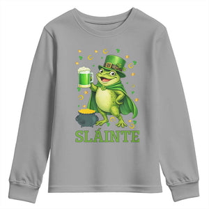 Funny Slainte Irish Frog Beer St Patricks Day Youth Sweatshirt TS12 Sport Gray Print Your Wear