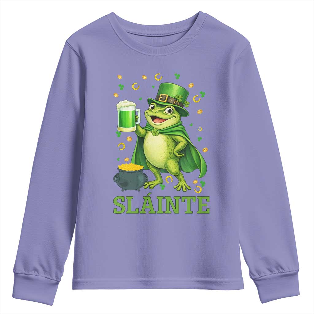 Funny Slainte Irish Frog Beer St Patricks Day Youth Sweatshirt TS12 Violet Print Your Wear