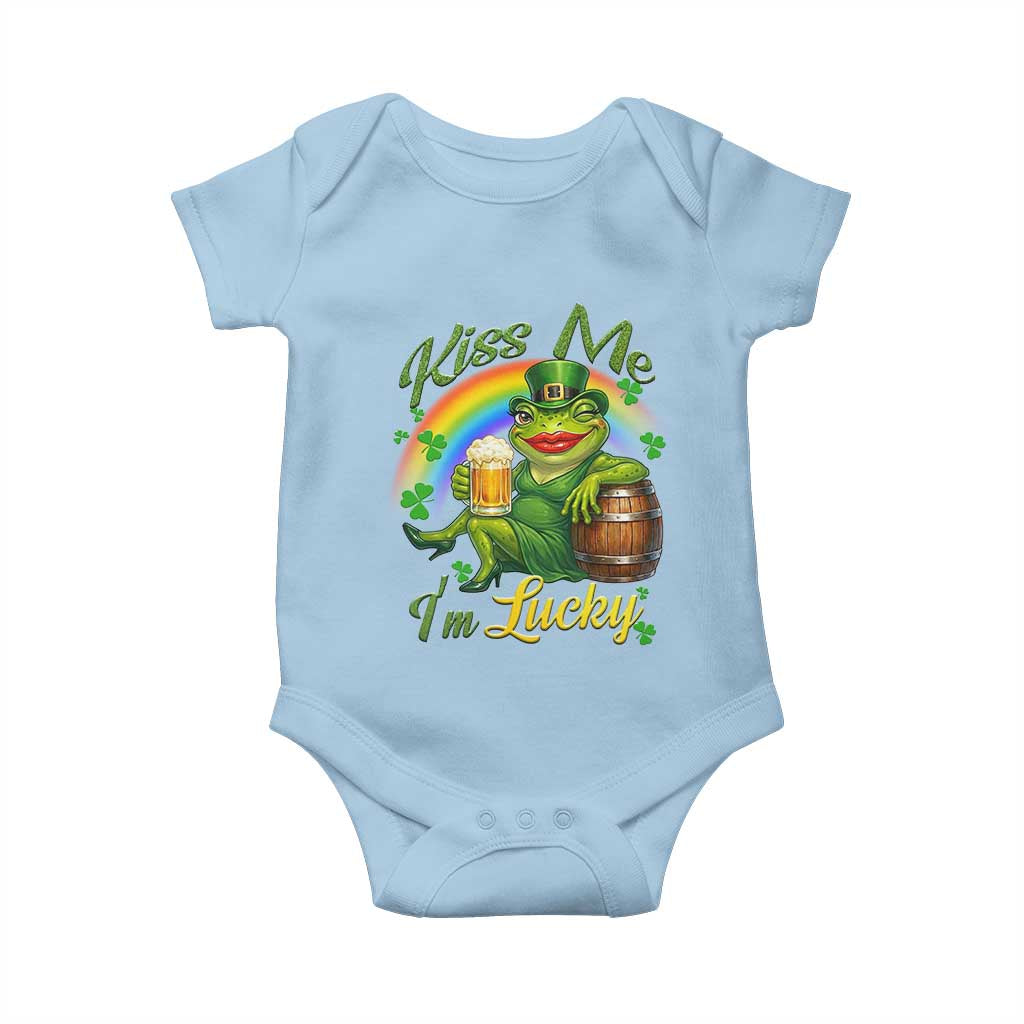 Funny Kiss Me I Am Lucky Baby Onesie St Patricks Day Frog TS12 Light Blue Print Your Wear