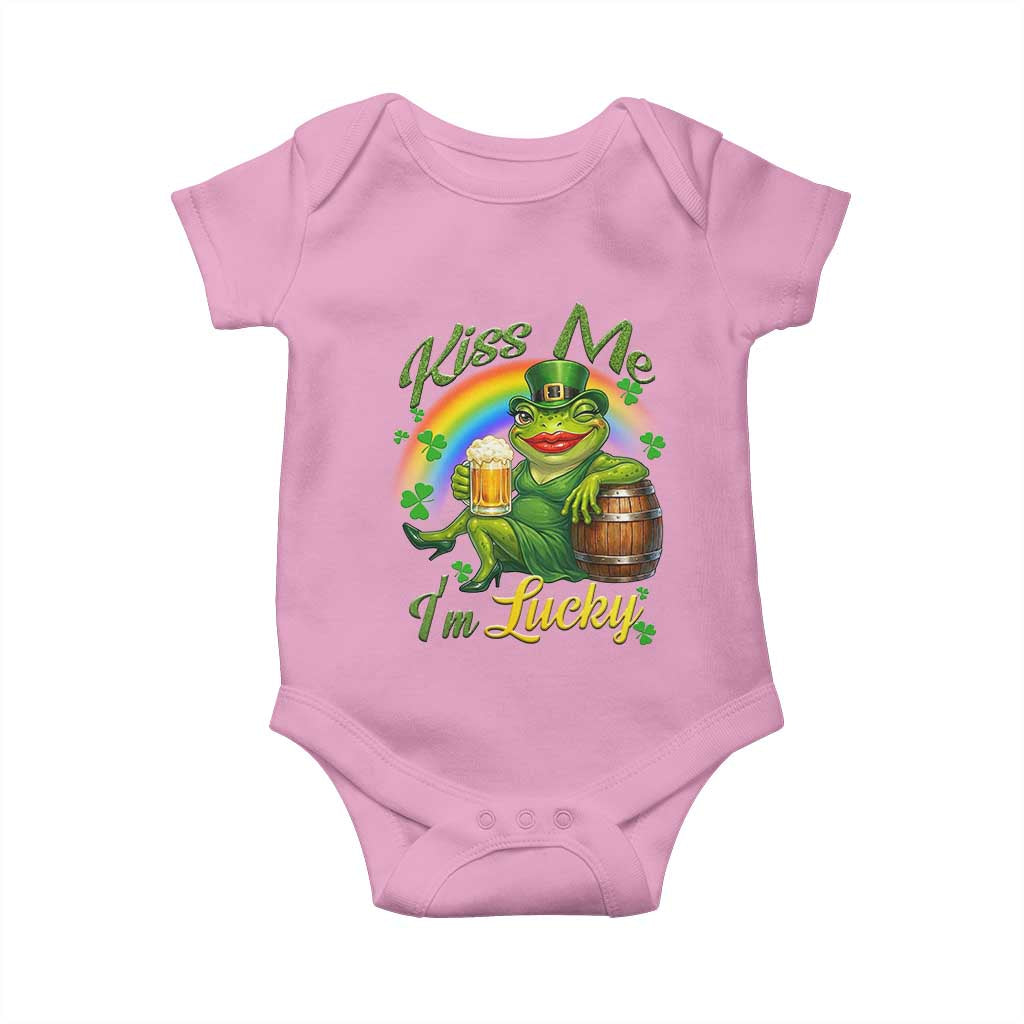 Funny Kiss Me I Am Lucky Baby Onesie St Patricks Day Frog TS12 Light Pink Print Your Wear