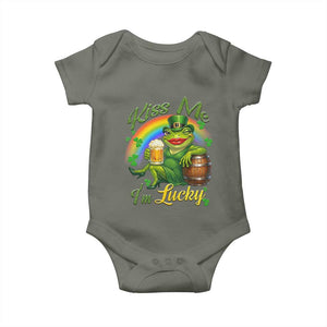 Funny Kiss Me I Am Lucky Baby Onesie St Patricks Day Frog TS12 Military Green Print Your Wear