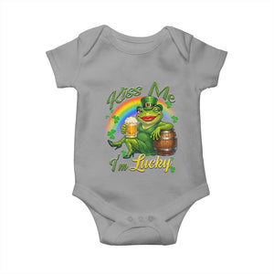 Funny Kiss Me I Am Lucky Baby Onesie St Patricks Day Frog TS12 Sport Gray Print Your Wear