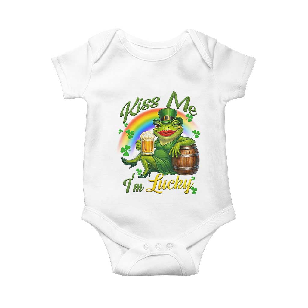 Funny Kiss Me I Am Lucky Baby Onesie St Patricks Day Frog TS12 White Print Your Wear