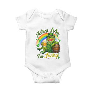 Funny Kiss Me I Am Lucky Baby Onesie St Patricks Day Frog TS12 White Print Your Wear