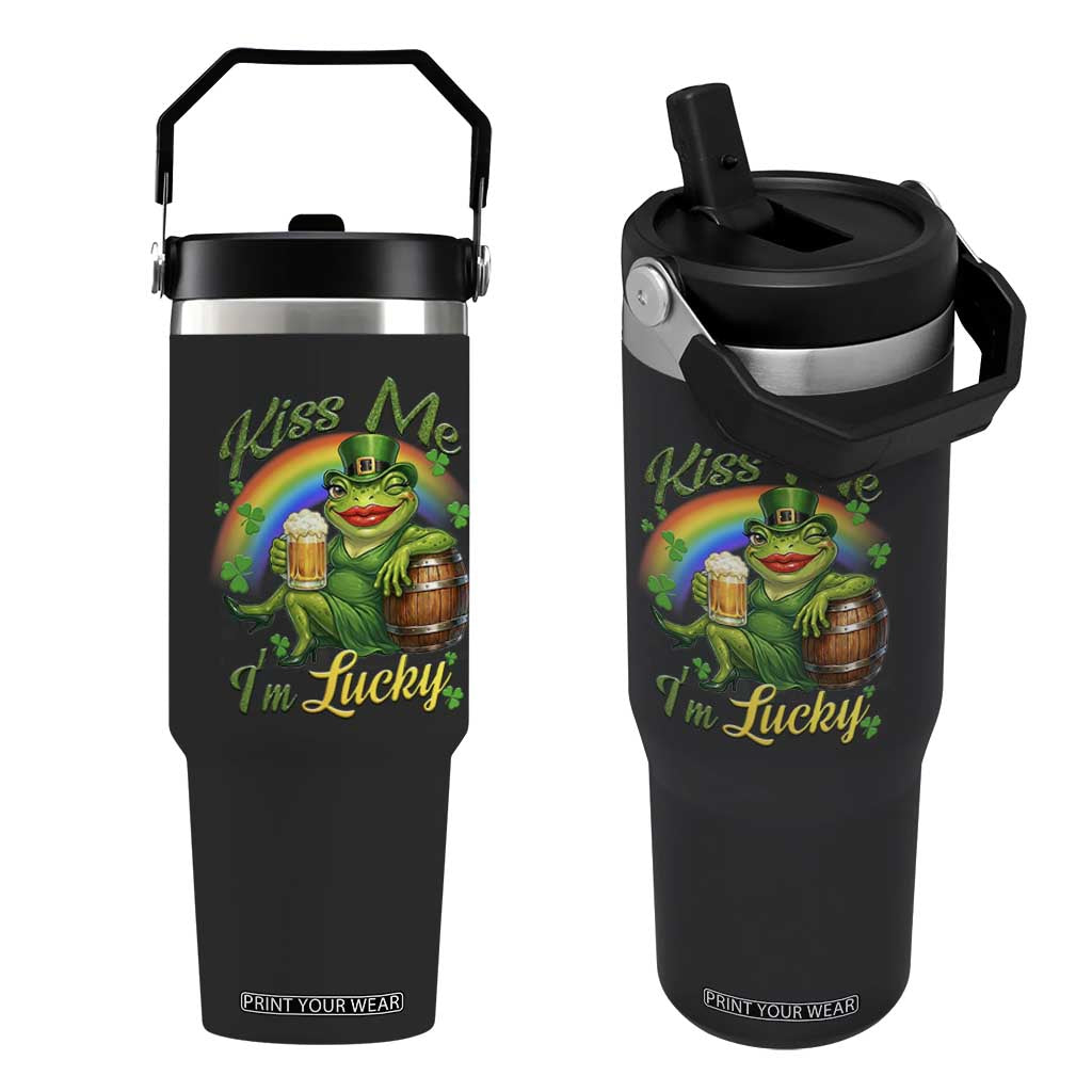 Funny Kiss Me I Am Lucky Flip Straw Tumbler St Patricks Day Frog TS12 One Size: 30 oz Black Print Your Wear