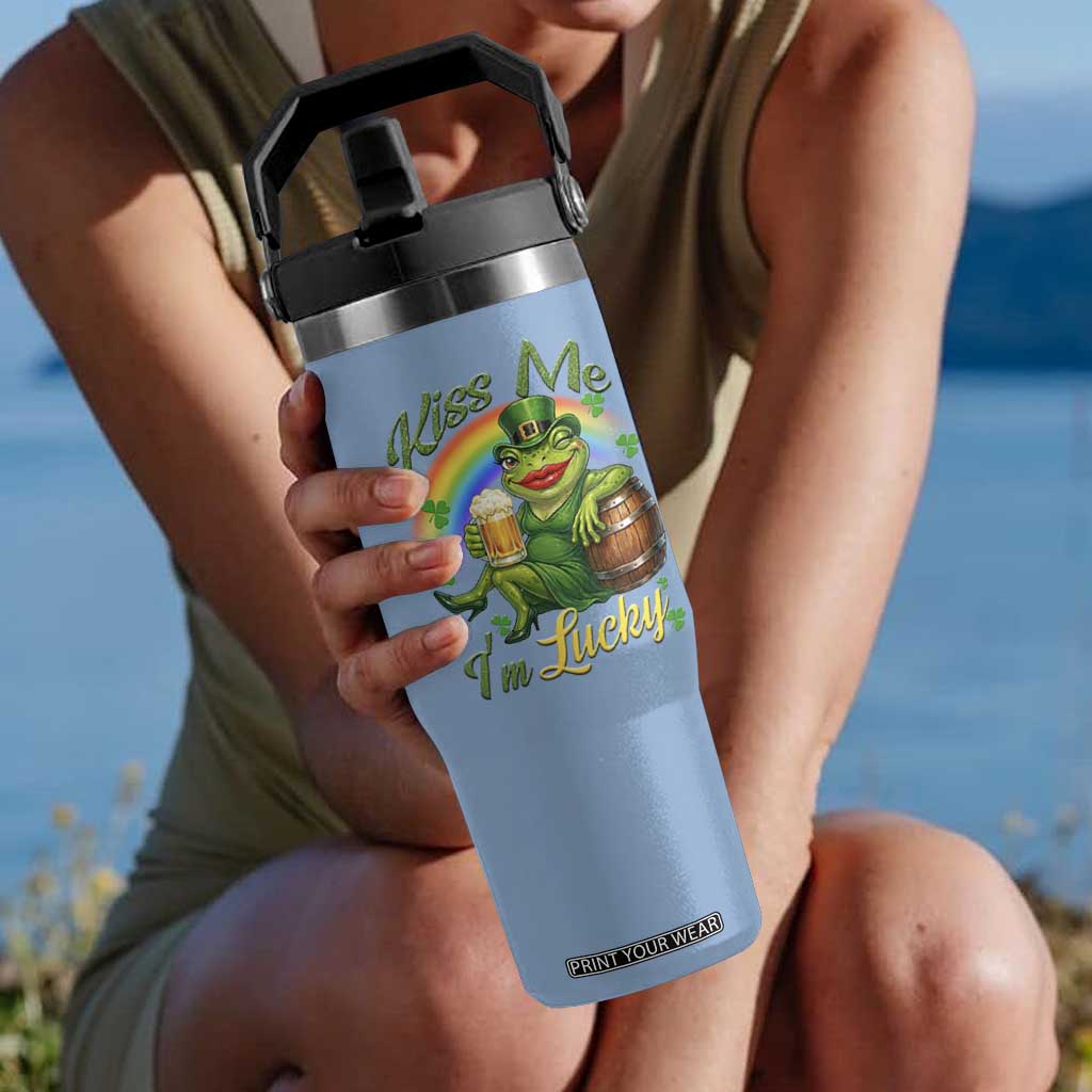 Funny Kiss Me I Am Lucky Flip Straw Tumbler St Patricks Day Frog TS12 One Size: 30 oz Light Blue Print Your Wear