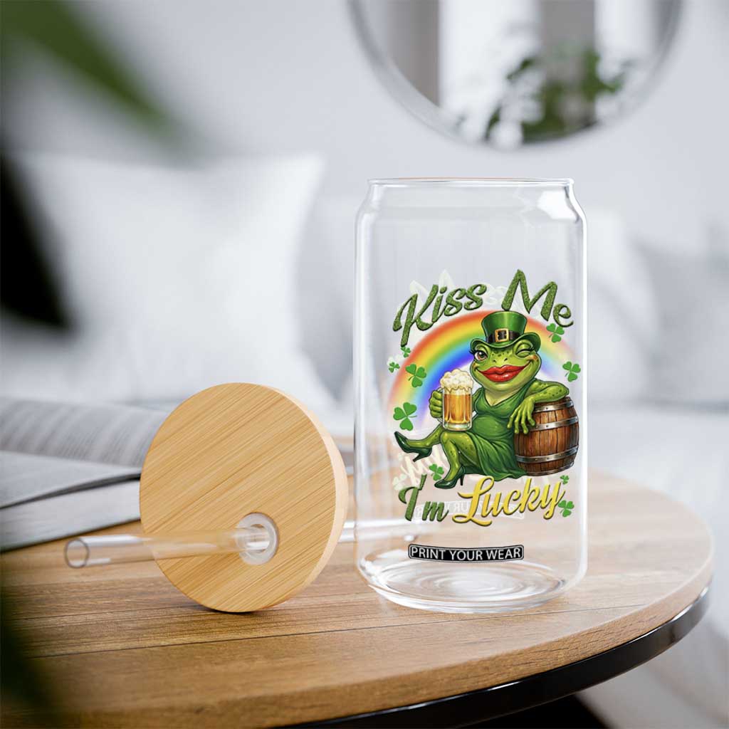 Funny Kiss Me I Am Lucky Glass Can St Patricks Day Frog TS12 Print Your Wear
