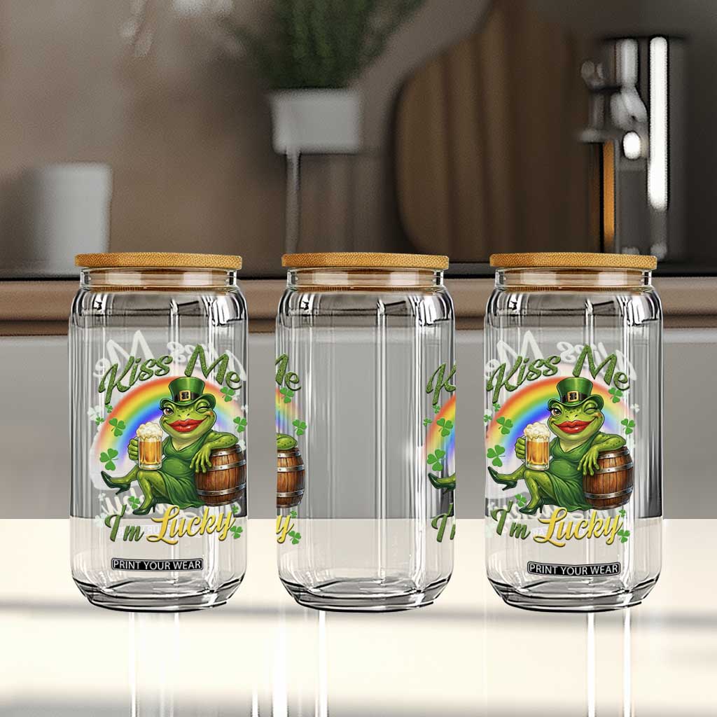 Funny Kiss Me I Am Lucky Glass Can St Patricks Day Frog TS12 Print Your Wear