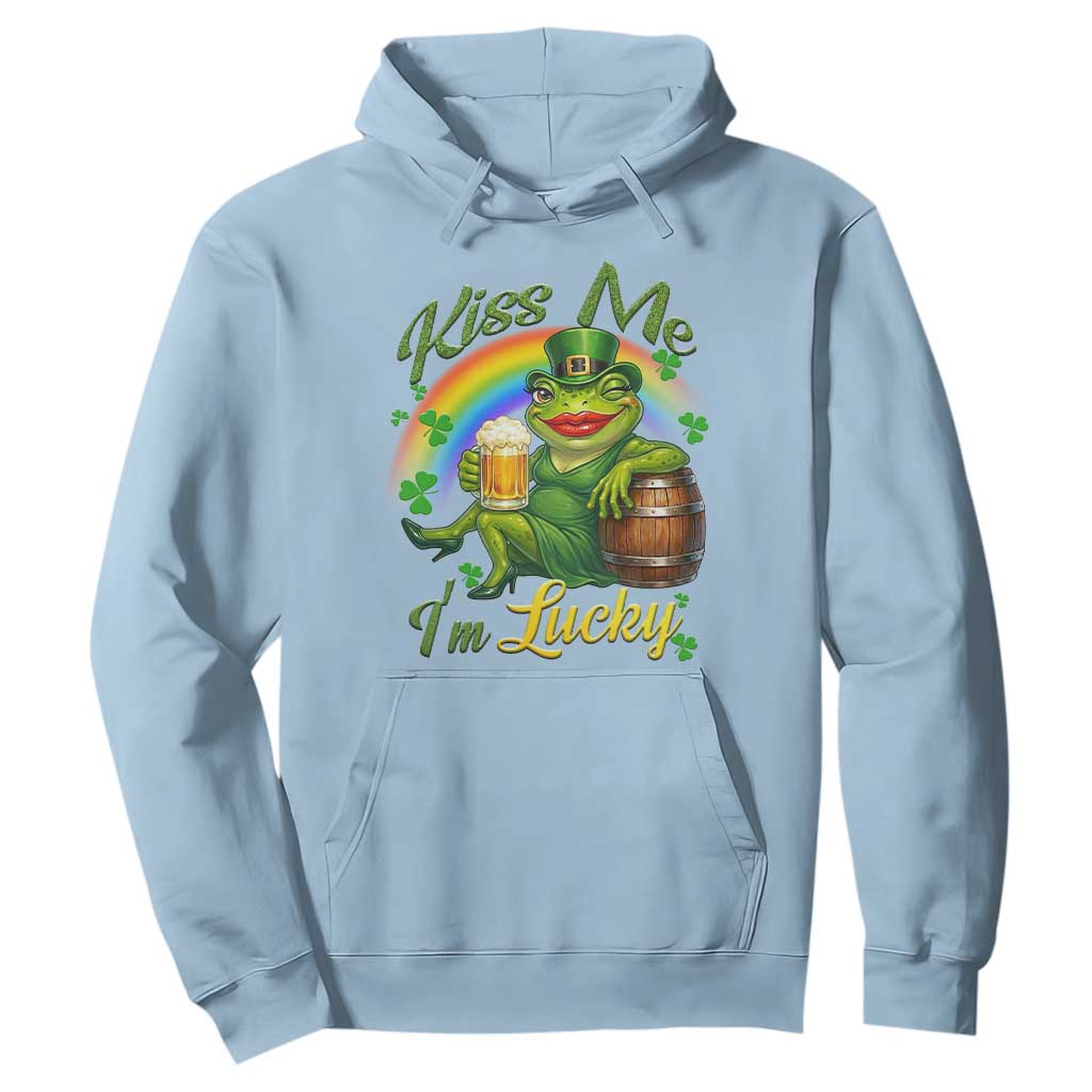 Funny Kiss Me I Am Lucky Hoodie St Patricks Day Frog TS12 Light Blue Print Your Wear