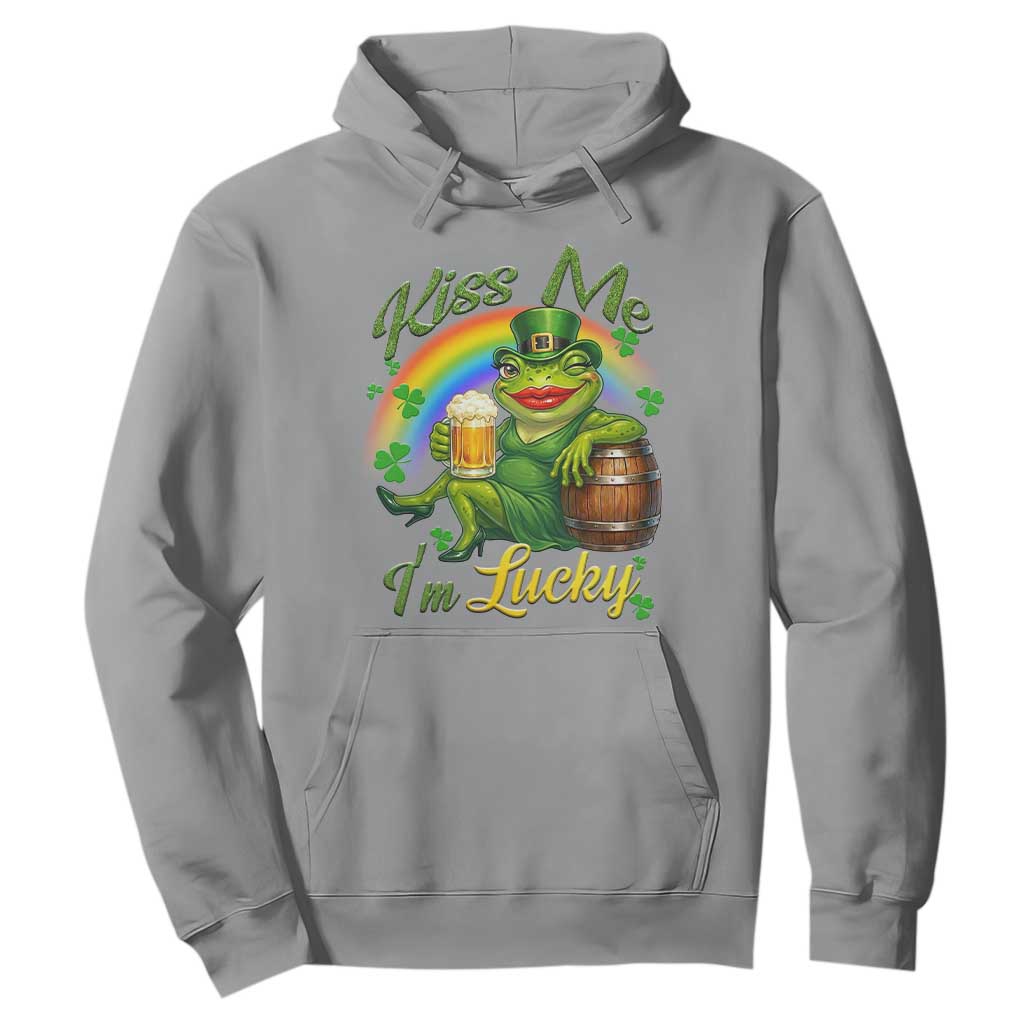 Funny Kiss Me I Am Lucky Hoodie St Patricks Day Frog TS12 Sport Gray Print Your Wear