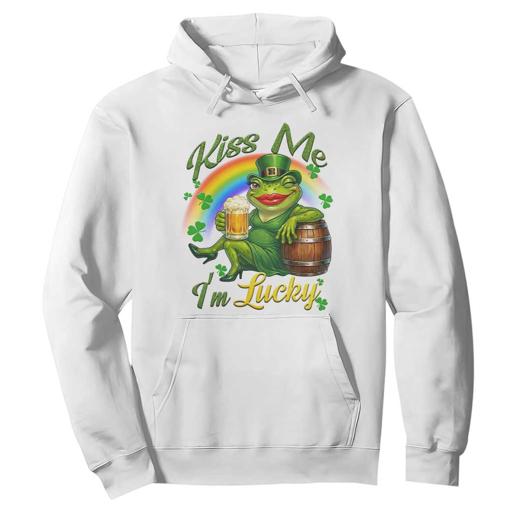 Funny Kiss Me I Am Lucky Hoodie St Patricks Day Frog TS12 White Print Your Wear