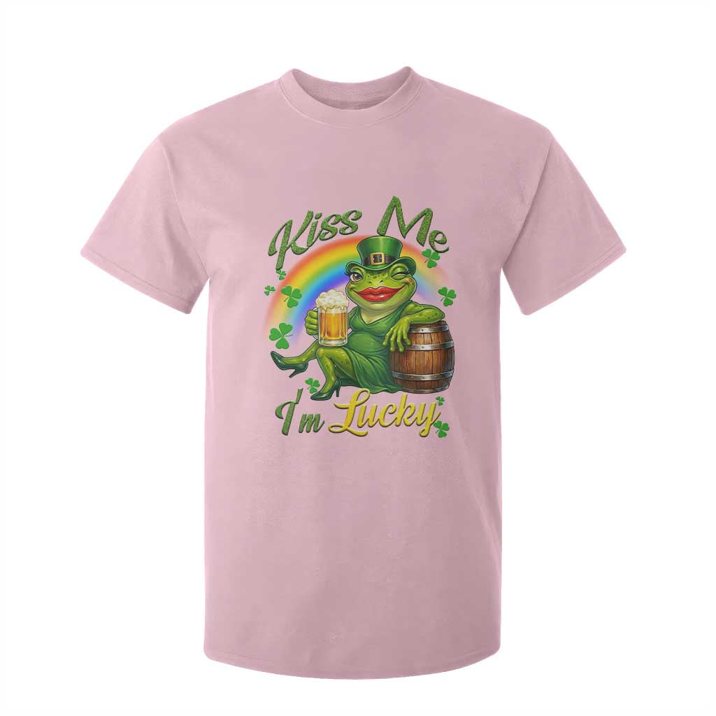 Funny Kiss Me I Am Lucky T Shirt For Kid St Patricks Day Frog TS12 Light Pink Print Your Wear