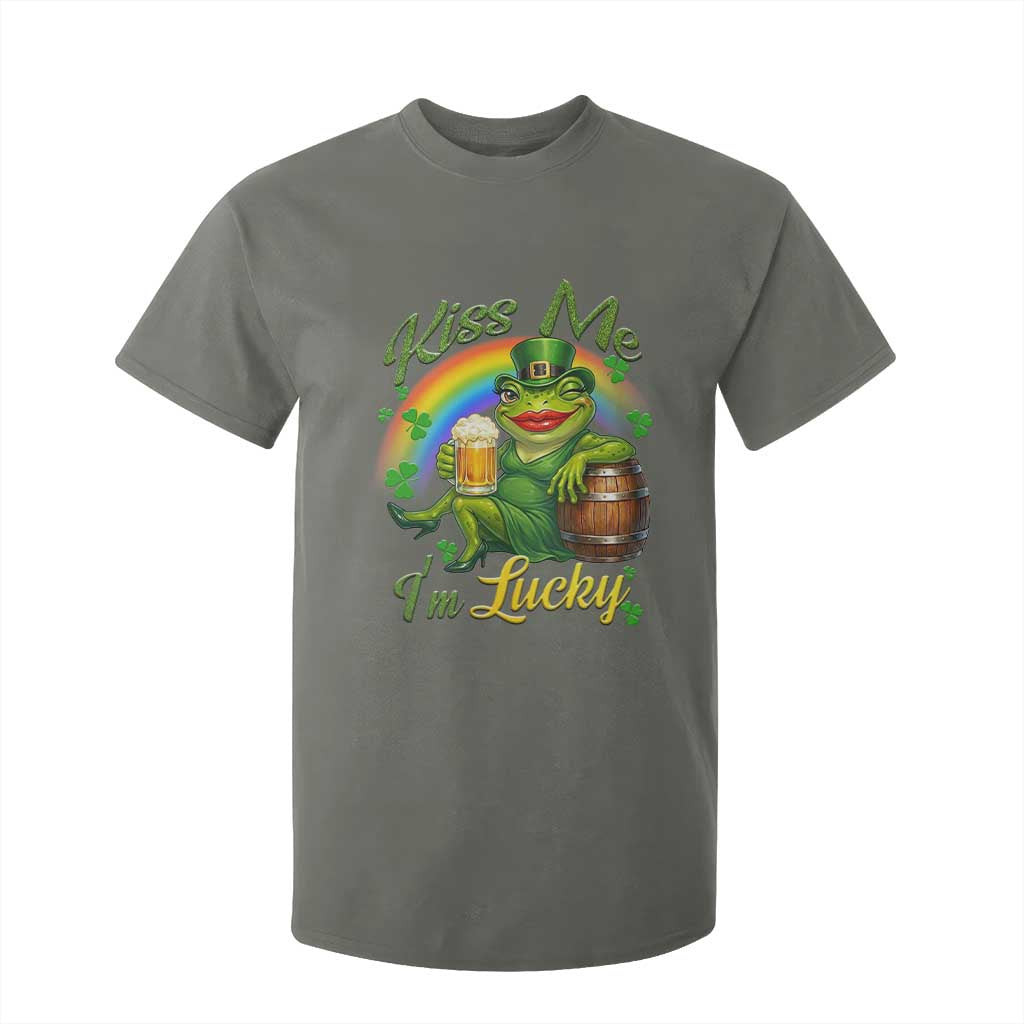 Funny Kiss Me I Am Lucky T Shirt For Kid St Patricks Day Frog TS12 Military Green Print Your Wear