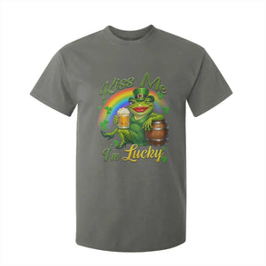 Funny Kiss Me I Am Lucky T Shirt For Kid St Patricks Day Frog TS12 Military Green Print Your Wear