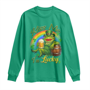 Funny Kiss Me I Am Lucky Long Sleeve Shirt St Patricks Day Frog TS12 Irish Green Print Your Wear