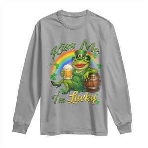 Funny Kiss Me I Am Lucky Long Sleeve Shirt St Patricks Day Frog TS12 Sport Gray Print Your Wear
