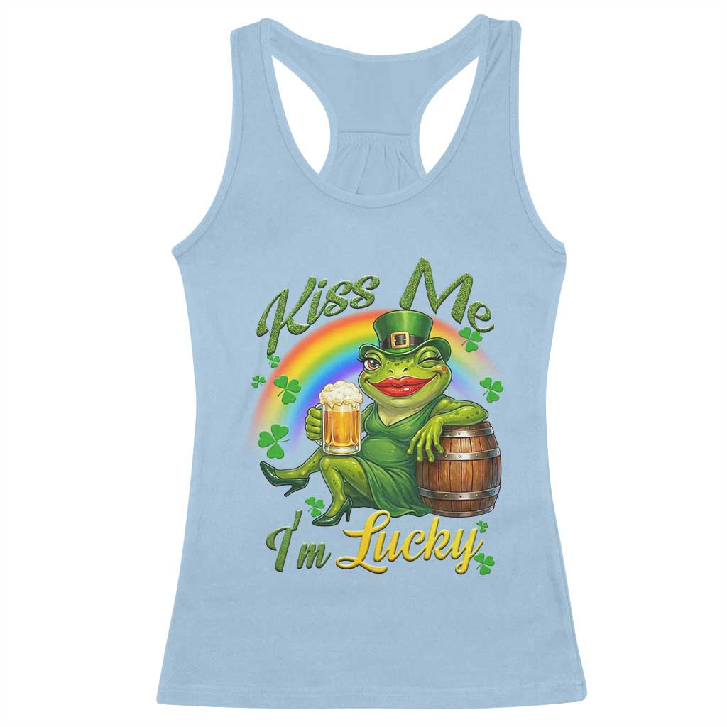 Funny Kiss Me I Am Lucky Racerback Tank Top St Patricks Day Frog TS12 Light Blue Print Your Wear